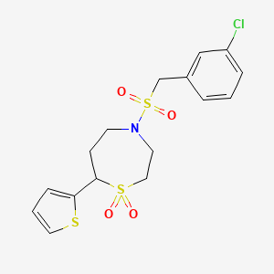 molecular formula C16H18ClNO4S3 B2496910 4-((3-氯苯甲基)磺酰)-7-(噻吩-2-基)-1,4-噻吩-1,1-二氧化物 CAS No. 2034514-82-2