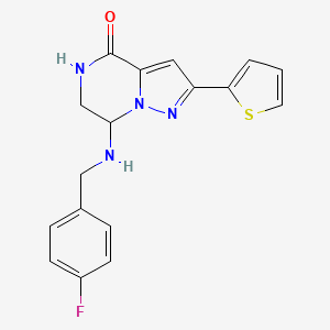 molecular formula C17H15FN4OS B2496919 7-[(4-氟苯甲基)氨基]-2-(2-噻吩基)-6,7-二氢吡唑并[1,5-a]嘧啶-4(5H)-酮 CAS No. 1775488-33-9