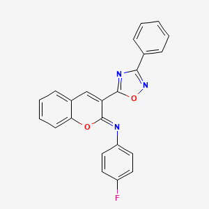molecular formula C23H14FN3O2 B2496926 (2Z)-N-(4-fluorophenyl)-3-(3-phenyl-1,2,4-oxadiazol-5-yl)-2H-chromen-2-imine CAS No. 2321342-37-2