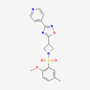 molecular formula C18H18N4O4S B2496936 4-{5-[1-(2-methoxy-5-methylbenzenesulfonyl)azetidin-3-yl]-1,2,4-oxadiazol-3-yl}pyridine CAS No. 1251685-86-5