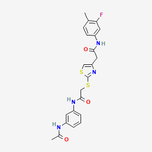 N-(3-acetamidophenyl)-2-((4-(2-((3-fluoro-4-methylphenyl)amino)-2-oxoethyl)thiazol-2-yl)thio)acetamide