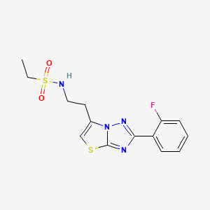 molecular formula C14H15FN4O2S2 B2496950 N-(2-(2-(2-fluorophenyl)thiazolo[3,2-b][1,2,4]triazol-6-yl)ethyl)ethanesulfonamide CAS No. 951449-04-0