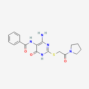 N-(4-amino-6-oxo-2-((2-oxo-2-(pyrrolidin-1-yl)ethyl)thio)-1,6-dihydropyrimidin-5-yl)benzamide