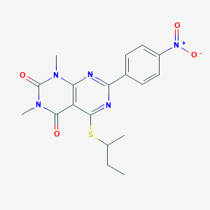 molecular formula C18H19N5O4S B2496984 5-(丁基硫代)-1,3-二甲基-7-(4-硝基苯基)嘧啶并[4,5-d]嘧啶-2,4(1H,3H)-二酮 CAS No. 852171-55-2