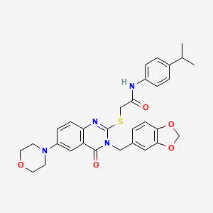 molecular formula C31H32N4O5S B2496991 2-((3-(benzo[d][1,3]dioxol-5-ylmethyl)-6-morpholino-4-oxo-3,4-dihydroquinazolin-2-yl)thio)-N-(4-isopropylphenyl)acetamide CAS No. 689772-72-3