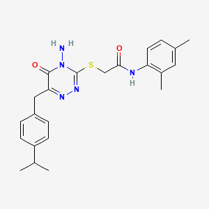 molecular formula C23H27N5O2S B2496993 2-((4-氨基-6-(4-异丙基苯甲基)-5-氧代-4,5-二氢-1,2,4-三唑-3-基)硫代)-N-(2,4-二甲基苯基)乙酰胺 CAS No. 886962-81-8