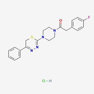 molecular formula C21H22ClFN4OS B2496996 2-(4-fluorophenyl)-1-(4-(5-phenyl-6H-1,3,4-thiadiazin-2-yl)piperazin-1-yl)ethanone hydrochloride CAS No. 1351635-14-7