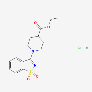 molecular formula C15H19ClN2O4S B2496999 Ethyl 1-(1,1-dioxidobenzo[d]isothiazol-3-yl)piperidine-4-carboxylate hydrochloride CAS No. 1285504-67-7