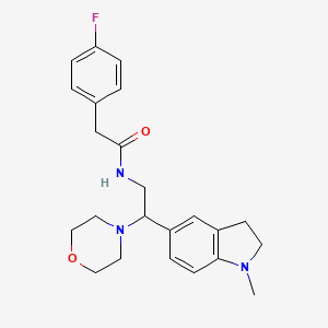 molecular formula C23H28FN3O2 B2497026 2-(4-fluorophenyl)-N-(2-(1-methylindolin-5-yl)-2-morpholinoethyl)acetamide CAS No. 922115-19-3