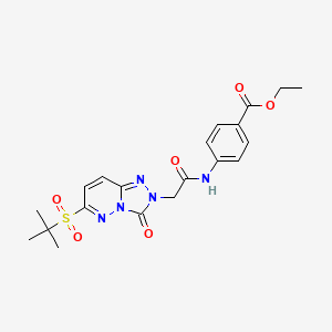 molecular formula C20H23N5O6S B2497061 ethyl 4-{2-[6-(2-methylpropane-2-sulfonyl)-3-oxo-2H,3H-[1,2,4]triazolo[4,3-b]pyridazin-2-yl]acetamido}benzoate CAS No. 1189913-86-7