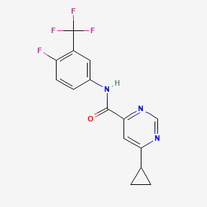molecular formula C15H11F4N3O B2497065 6-Cyclopropyl-N-[4-fluoro-3-(trifluoromethyl)phenyl]pyrimidine-4-carboxamide CAS No. 2380170-52-3