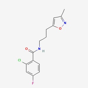 molecular formula C14H14ClFN2O2 B2497076 2-chloro-4-fluoro-N-(3-(3-methylisoxazol-5-yl)propyl)benzamide CAS No. 2034244-72-7