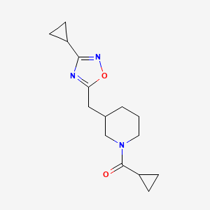 molecular formula C15H21N3O2 B2497082 1-cyclopropanecarbonyl-3-[(3-cyclopropyl-1,2,4-oxadiazol-5-yl)methyl]piperidine CAS No. 1705466-40-5