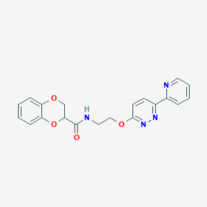 molecular formula C20H18N4O4 B2497083 N-(2-((6-(吡啶-2-基)吡嘧啶-3-基)氧基)乙基)-2,3-二氢苯并[b][1,4]二噁烷-2-甲酰胺 CAS No. 1257551-00-0