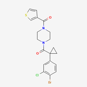 molecular formula C19H18BrClN2O2S B2497086 [4-[1-(4-Bromo-3-chlorophenyl)cyclopropanecarbonyl]piperazin-1-yl]-thiophen-3-ylmethanone CAS No. 2413867-61-3