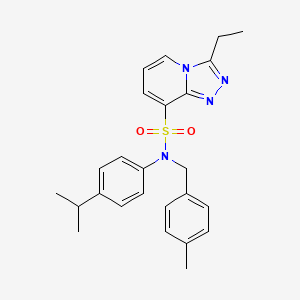 molecular formula C25H28N4O2S B2497090 3-ethyl-N-[(4-methylphenyl)methyl]-N-[4-(propan-2-yl)phenyl]-[1,2,4]triazolo[4,3-a]pyridine-8-sulfonamide CAS No. 1251615-65-2