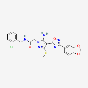 molecular formula C22H19ClN6O4S B2497091 2-[5-amino-4-[3-(1,3-benzodioxol-5-yl)-1,2,4-oxadiazol-5-yl]-3-(methylthio)-1H-pyrazol-1-yl]-N-(2-chlorobenzyl)acetamide CAS No. 1019098-66-8