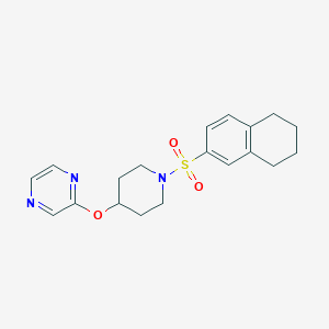 molecular formula C19H23N3O3S B2497104 2-((1-((5,6,7,8-Tetrahydronaphthalen-2-yl)sulfonyl)piperidin-4-yl)oxy)pyrazine CAS No. 1421480-48-9