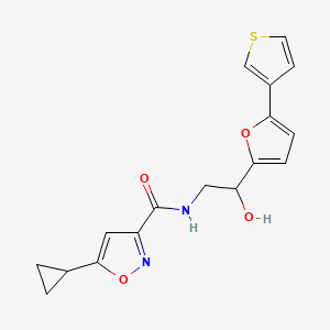 molecular formula C17H16N2O4S B2497105 5-环丙基-N-(2-羟基-2-(5-(噻吩-3-基)呋喃-2-基)乙基)异噁唑-3-羧酰胺 CAS No. 2034443-29-1