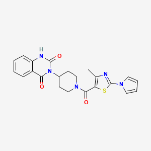 molecular formula C22H21N5O3S B2497107 3-(1-(4-甲基-2-(1H-吡咯-1-基)噻唑-5-羧酰)哌啶-4-基)喹唑啉-2,4(1H,3H)-二酮 CAS No. 2034347-13-0