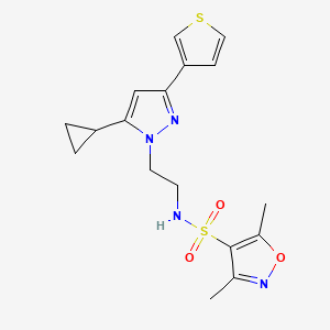 molecular formula C17H20N4O3S2 B2497116 N-(2-(5-cyclopropyl-3-(thiophen-3-yl)-1H-pyrazol-1-yl)ethyl)-3,5-dimethylisoxazole-4-sulfonamide CAS No. 2034235-28-2