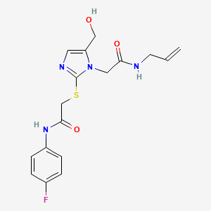 molecular formula C17H19FN4O3S B2497118 N-allyl-2-(2-((2-((4-fluorophenyl)amino)-2-oxoethyl)thio)-5-(hydroxymethyl)-1H-imidazol-1-yl)acetamide CAS No. 921524-97-2