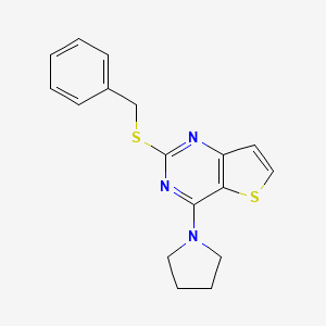 molecular formula C17H17N3S2 B2497136 2-(Benzylsulfanyl)-4-(1-pyrrolidinyl)thieno[3,2-d]pyrimidine CAS No. 339018-94-9