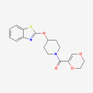 molecular formula C17H18N2O4S B2497157 (4-(Benzo[d]thiazol-2-yloxy)piperidin-1-yl)(5,6-dihydro-1,4-dioxin-2-yl)methanone CAS No. 1251697-67-2