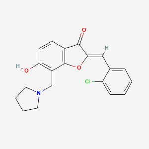 molecular formula C20H18ClNO3 B2497166 (Z)-2-(2-chlorobenzylidene)-6-hydroxy-7-(pyrrolidin-1-ylmethyl)benzofuran-3(2H)-one CAS No. 887214-22-4