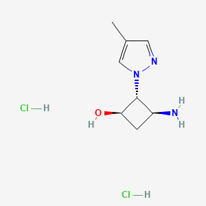 molecular formula C8H15Cl2N3O B2497172 rel-(1R,2R,3S)-3-amino-2-(4-methyl-1H-pyrazol-1-yl)cyclobutan-1-ol dihydrochloride CAS No. 1989638-17-6