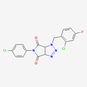 molecular formula C17H11Cl2FN4O2 B2497187 1-(2-氯-4-氟苄基)-5-(4-氯苯基)-3a,6a-二氢-吡咯并[3,4-d][1,2,3]三唑-4,6(1H,5H)-二酮 CAS No. 1008931-21-2