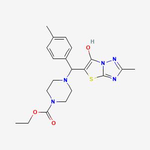 Ethyl 4-((6-hydroxy-2-methylthiazolo[3,2-b][1,2,4]triazol-5-yl)(p-tolyl)methyl)piperazine-1-carboxylate