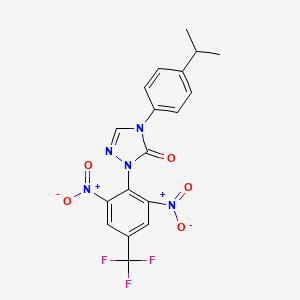 molecular formula C18H14F3N5O5 B2497209 2-[2,6-二硝基-4-(三氟甲基)苯基]-4-(4-异丙基苯基)-1,2,4-三唑-3-酮 CAS No. 343373-30-8