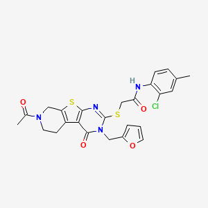 molecular formula C25H23ClN4O4S2 B2497212 2-((7-acetyl-3-(furan-2-ylmethyl)-4-oxo-3,4,5,6,7,8-hexahydropyrido[4',3':4,5]thieno[2,3-d]pyrimidin-2-yl)thio)-N-(2-chloro-4-methylphenyl)acetamide CAS No. 1216501-63-1