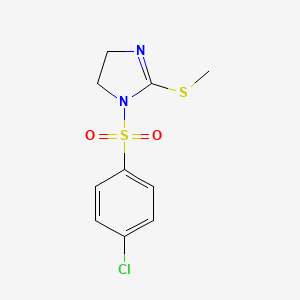 molecular formula C10H11ClN2O2S2 B2497217 1-(4-Chlorophenyl)sulfonyl-2-methylsulfanyl-4,5-dihydroimidazole CAS No. 673476-74-9
