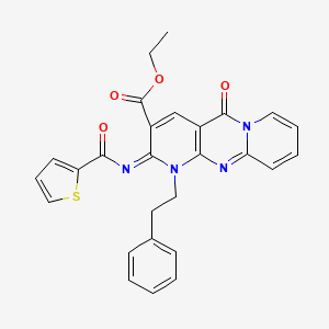 molecular formula C27H22N4O4S B2497218 (Z)-ethyl 5-oxo-1-phenethyl-2-((thiophene-2-carbonyl)imino)-2,5-dihydro-1H-dipyrido[1,2-a:2',3'-d]pyrimidine-3-carboxylate CAS No. 534585-84-7