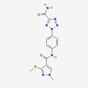 molecular formula C14H14N8O3 B2497227 2-(4-(3-methoxy-1-methyl-1H-pyrazole-4-carboxamido)phenyl)-2H-tetrazole-5-carboxamide CAS No. 1396767-33-1