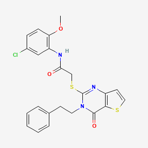 molecular formula C23H20ClN3O3S2 B2497235 N-(5-氯-2-甲氧基苯基)-2-((4-氧代-3-苯乙基-3,4-二氢噻吩[3,2-d]嘧啶-2-基)硫基)乙酰胺 CAS No. 1795412-75-7