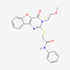 molecular formula C21H19N3O4S B2497245 2-{[3-(2-methoxyethyl)-4-oxo-3,4-dihydro[1]benzofuro[3,2-d]pyrimidin-2-yl]thio}-N-phenylacetamide CAS No. 866894-61-3