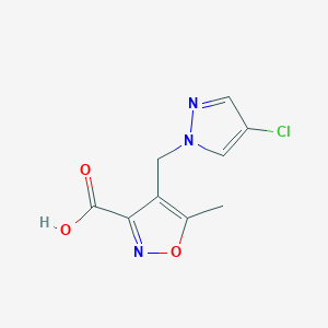 molecular formula C9H8ClN3O3 B2497247 4-[(4-chloro-1H-pyrazol-1-yl)methyl]-5-methylisoxazole-3-carboxylic acid CAS No. 956449-75-5