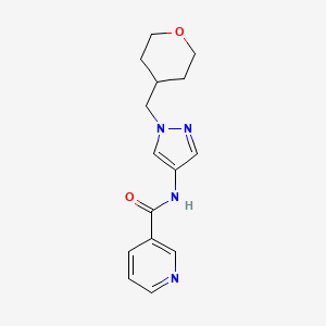 molecular formula C15H18N4O2 B2497250 N-(1-((tetrahydro-2H-pyran-4-yl)methyl)-1H-pyrazol-4-yl)nicotinamide CAS No. 1705188-38-0