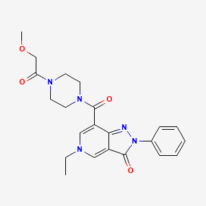 molecular formula C22H25N5O4 B2497267 5-ethyl-7-(4-(2-methoxyacetyl)piperazine-1-carbonyl)-2-phenyl-2H-pyrazolo[4,3-c]pyridin-3(5H)-one CAS No. 1040673-71-9