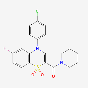 molecular formula C20H18ClFN2O3S B2497280 4-(4-chlorophenyl)-6-fluoro-2-(piperidin-1-ylcarbonyl)-4H-1,4-benzothiazine 1,1-dioxide CAS No. 1251670-33-3