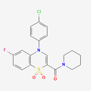 molecular formula C20H18ClFN2O3S B2497280 4-(4-chlorophenyl)-6-fluoro-2-(piperidine-1-carbonyl)-4H-1lambda6,4-benzothiazine-1,1-dione CAS No. 1251670-33-3