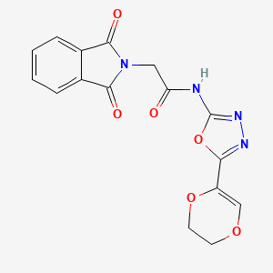 molecular formula C16H12N4O6 B2497302 N-(5-(5,6-dihydro-1,4-dioxin-2-yl)-1,3,4-oxadiazol-2-yl)-2-(1,3-dioxoisoindolin-2-yl)acetamide CAS No. 887876-10-0