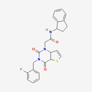 molecular formula C24H20FN3O3S B2497313 N-(2,3-dihydro-1H-inden-1-yl)-2-{3-[(2-fluorophenyl)methyl]-2,4-dioxo-1H,2H,3H,4H-thieno[3,2-d]pyrimidin-1-yl}acetamide CAS No. 1252816-80-0