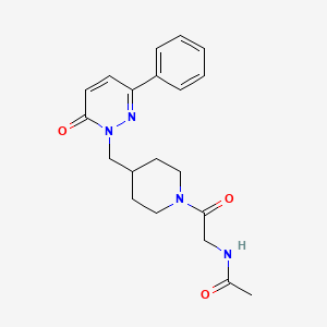 molecular formula C20H24N4O3 B2497322 N-(2-oxo-2-{4-[(6-oxo-3-phenyl-1,6-dihydropyridazin-1-yl)methyl]piperidin-1-yl}ethyl)acetamide CAS No. 2097899-98-2