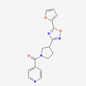 molecular formula C16H14N4O3 B2497334 (3-(5-(Furan-2-yl)-1,2,4-oxadiazol-3-yl)pyrrolidin-1-yl)(pyridin-4-yl)methanone CAS No. 2034283-89-9