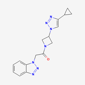 molecular formula C16H17N7O B2497337 2-(1H-苯并[d][1,2,3]三氮杂嘧啶-1-基)-1-(3-(4-环丙基-1H-1,2,3-三氮杂嘧啶-1-基)氮杂环丁烷-1-基)乙酮 CAS No. 2097922-65-9