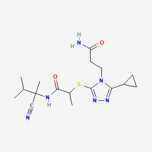 molecular formula C17H26N6O2S B2497352 2-[[4-(3-amino-3-oxopropyl)-5-cyclopropyl-1,2,4-triazol-3-yl]sulfanyl]-N-(2-cyano-3-methylbutan-2-yl)propanamide CAS No. 1147342-60-6
